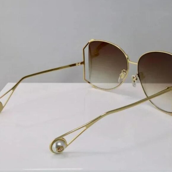 Gucci GG0252S 003 63mm Square Oversized Sunglasses Gold w/Brown Lenses - Picture 4 of 7
